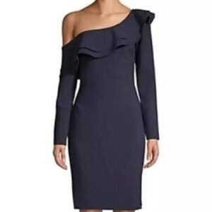 Likely Navy One-Shoulder Ruffle Sheath Dress